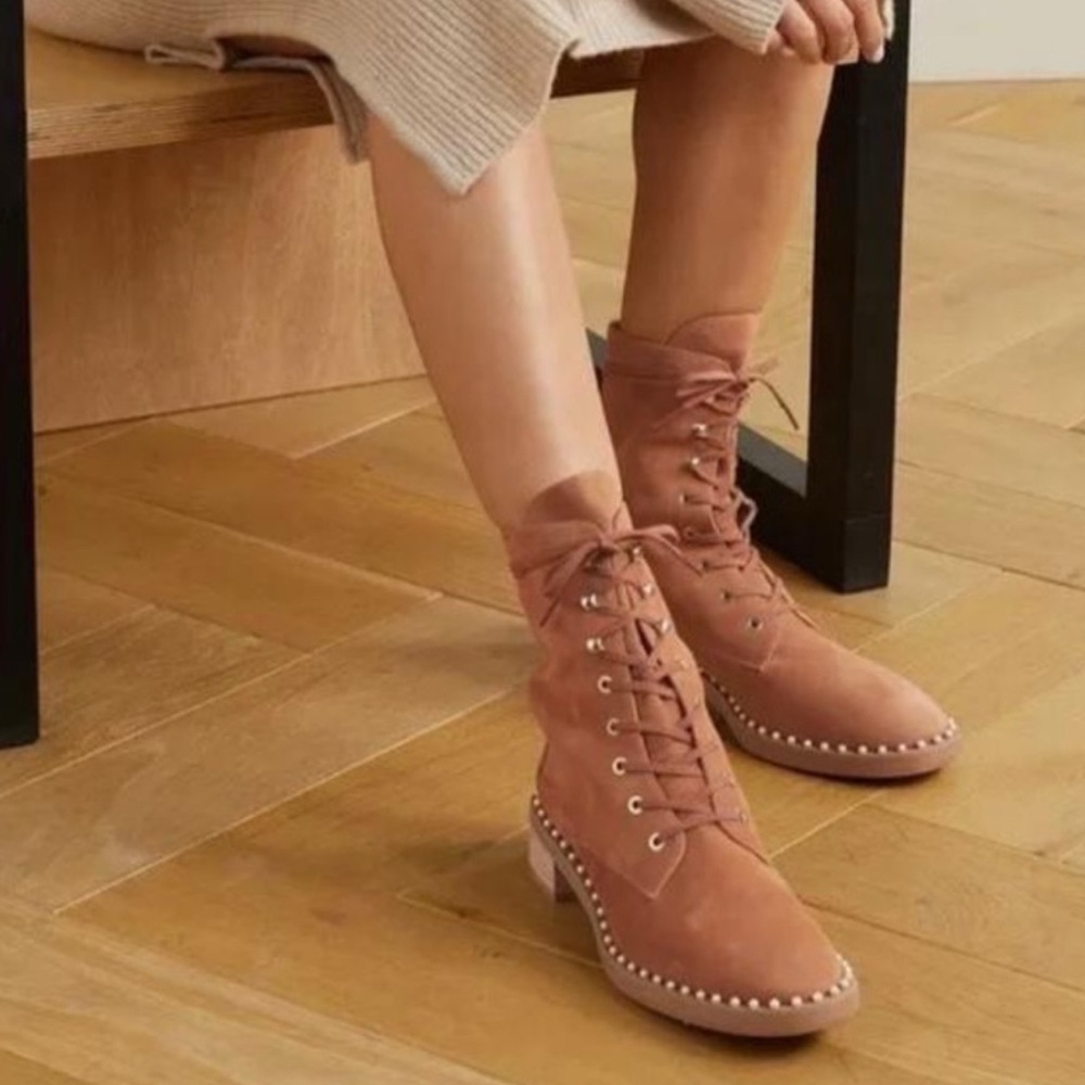 Stuart Weitzman Sondra Pearl Tan Lace-Up Suede Boots